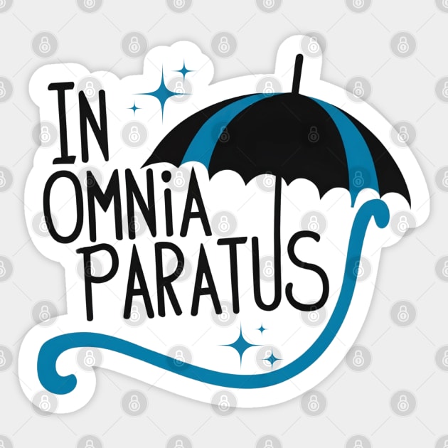 In Omnia Paratus - Umbrella and Scarf - Typography Sticker by Fenay-Designs